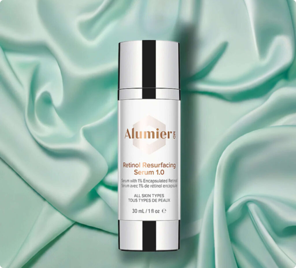 AlumierMD Retinol Resurfacing Serum 1.0 – 1% encapsulated retinol with niacinamide, honey, and botanical extracts for smoother, clearer, calmer skin.