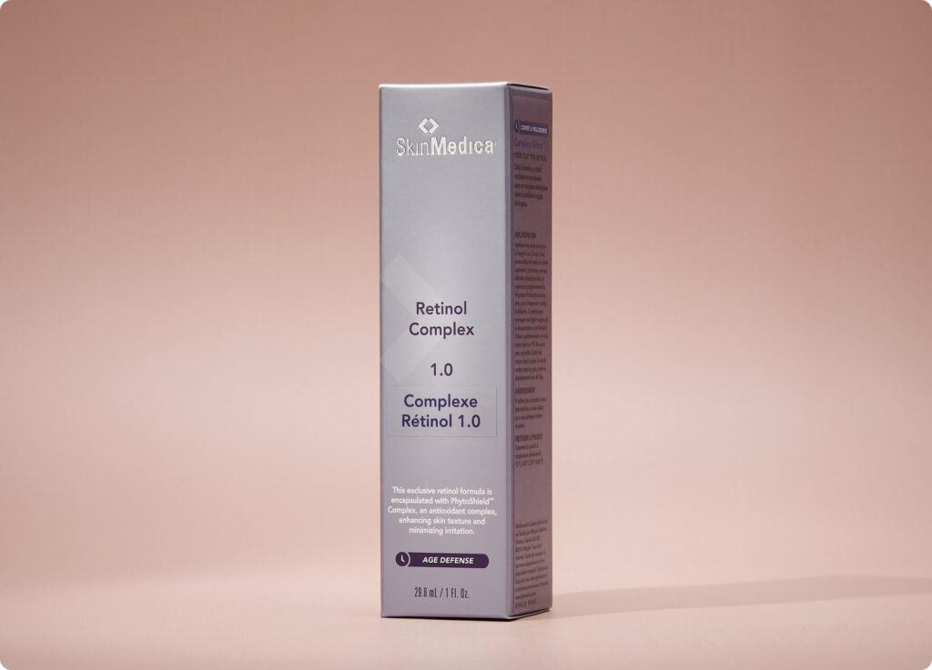SkinMedica Retinol Complex 1.0 – 1% pure retinol serum with PhytoShield™, niacinamide, and antioxidants for improved skin tone, texture, and fine lines.