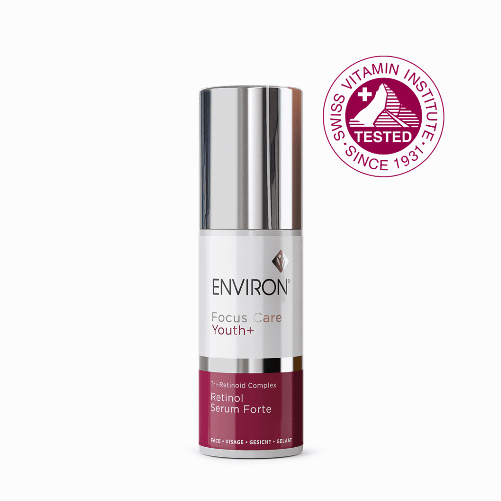Tri-Retinoid Retinol Serum Forte by Environ – boosts collagen, improves texture, reduces signs of aging.
